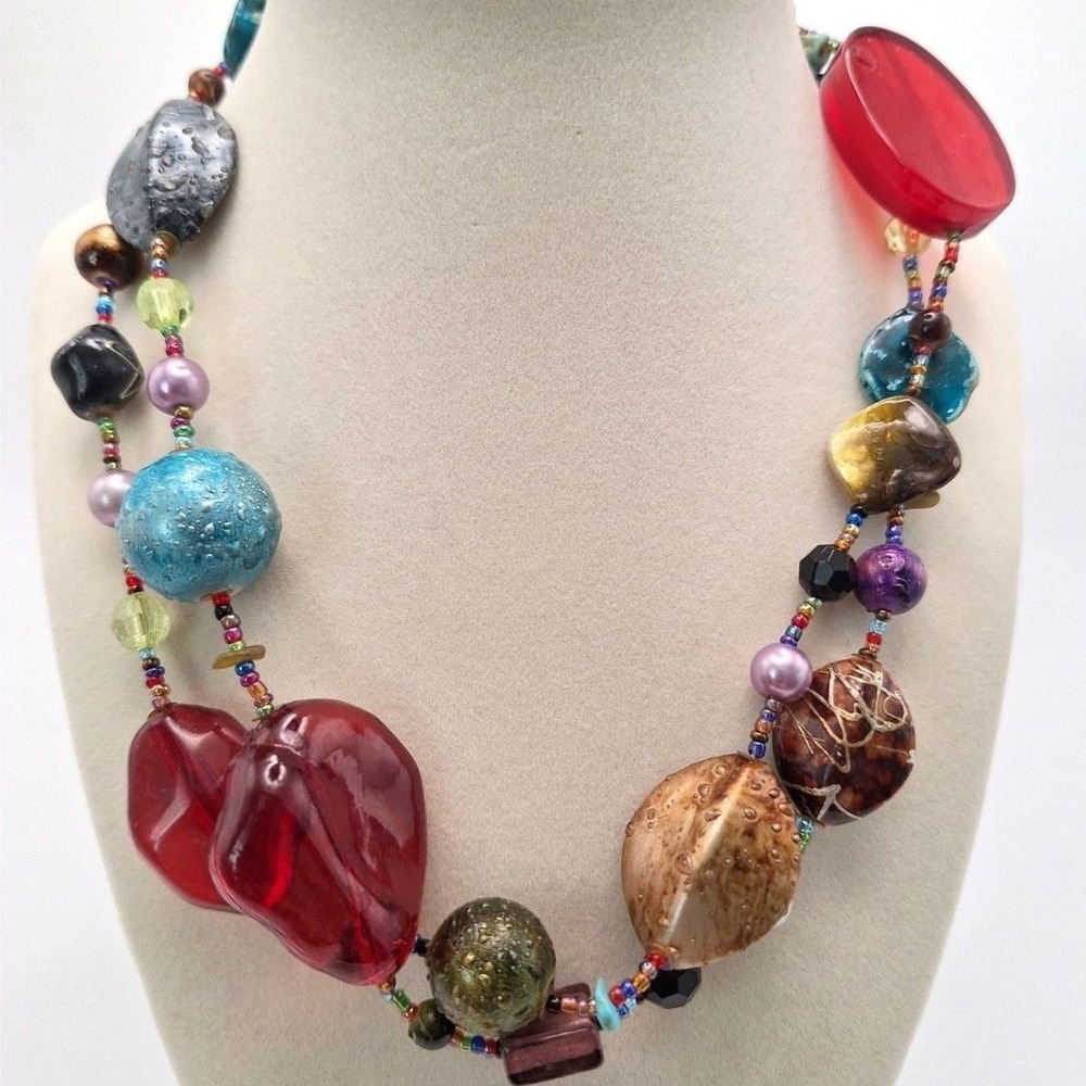 Vintage Beaded necklace wedding cake carved textured translucent silver tone